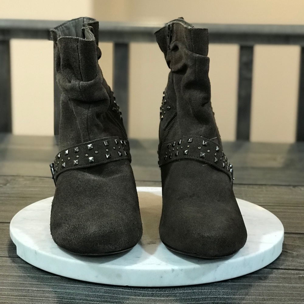Brown Distressed Leather Slouch Wedge Boots - Picture 2 of 7